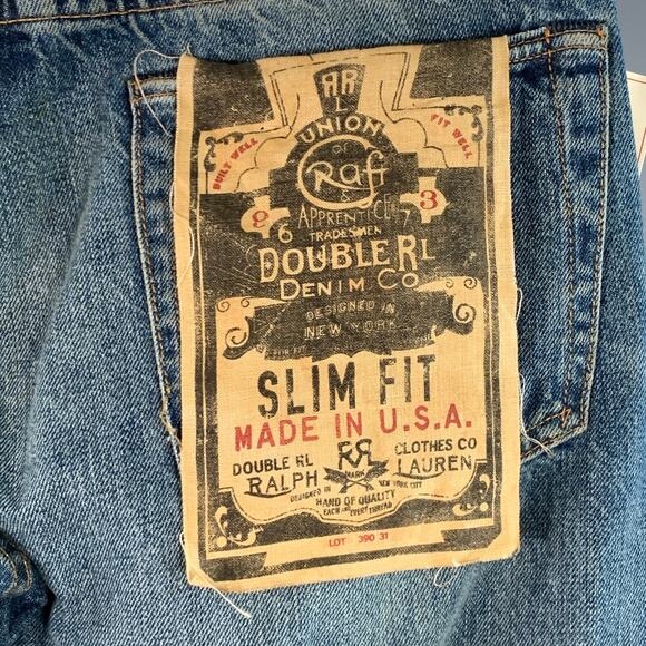 RRL by RALPH LAUREN Size 29 Blue Cotton Distressed Straight Button Fly Jeans - Picture 4 of 10